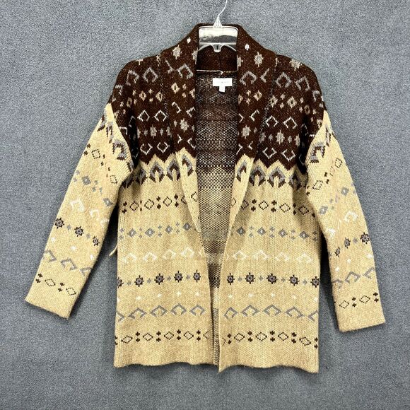 Lucky Brand Cardigan Women Medium Brown Open Long Sweater...